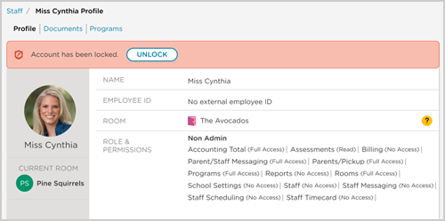 staff profile locked