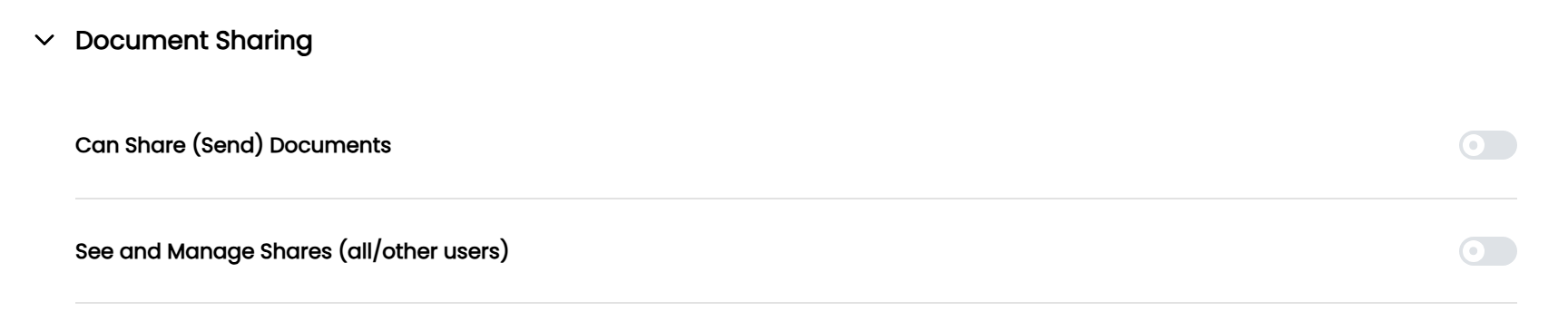 Settings for document sharing permissions, including sharing and managing options.