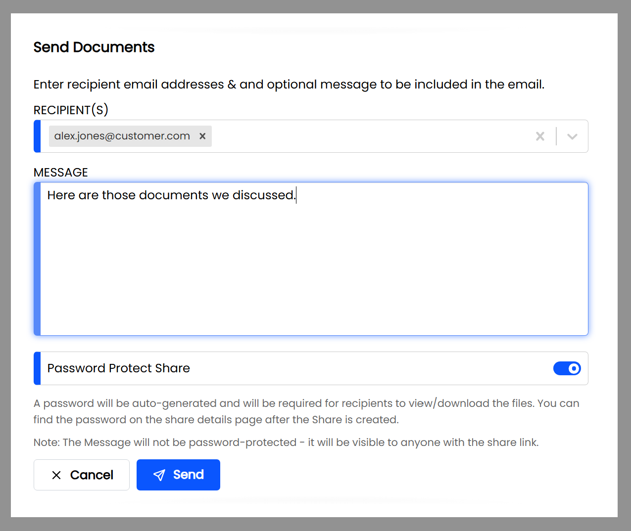 Email interface for sending documents with recipient and message fields visible.