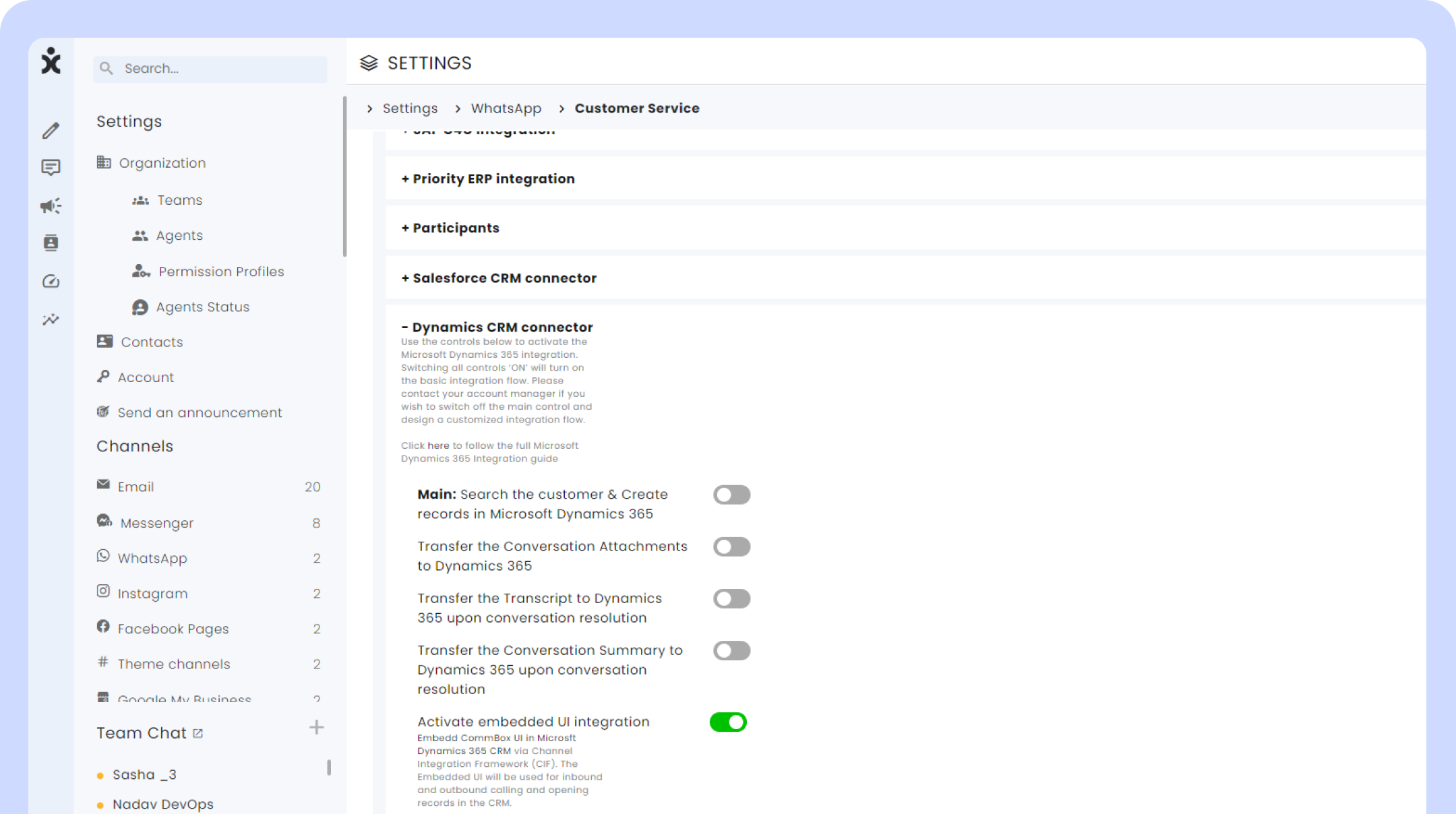 CRM Dynamics Integration in channel settings.png