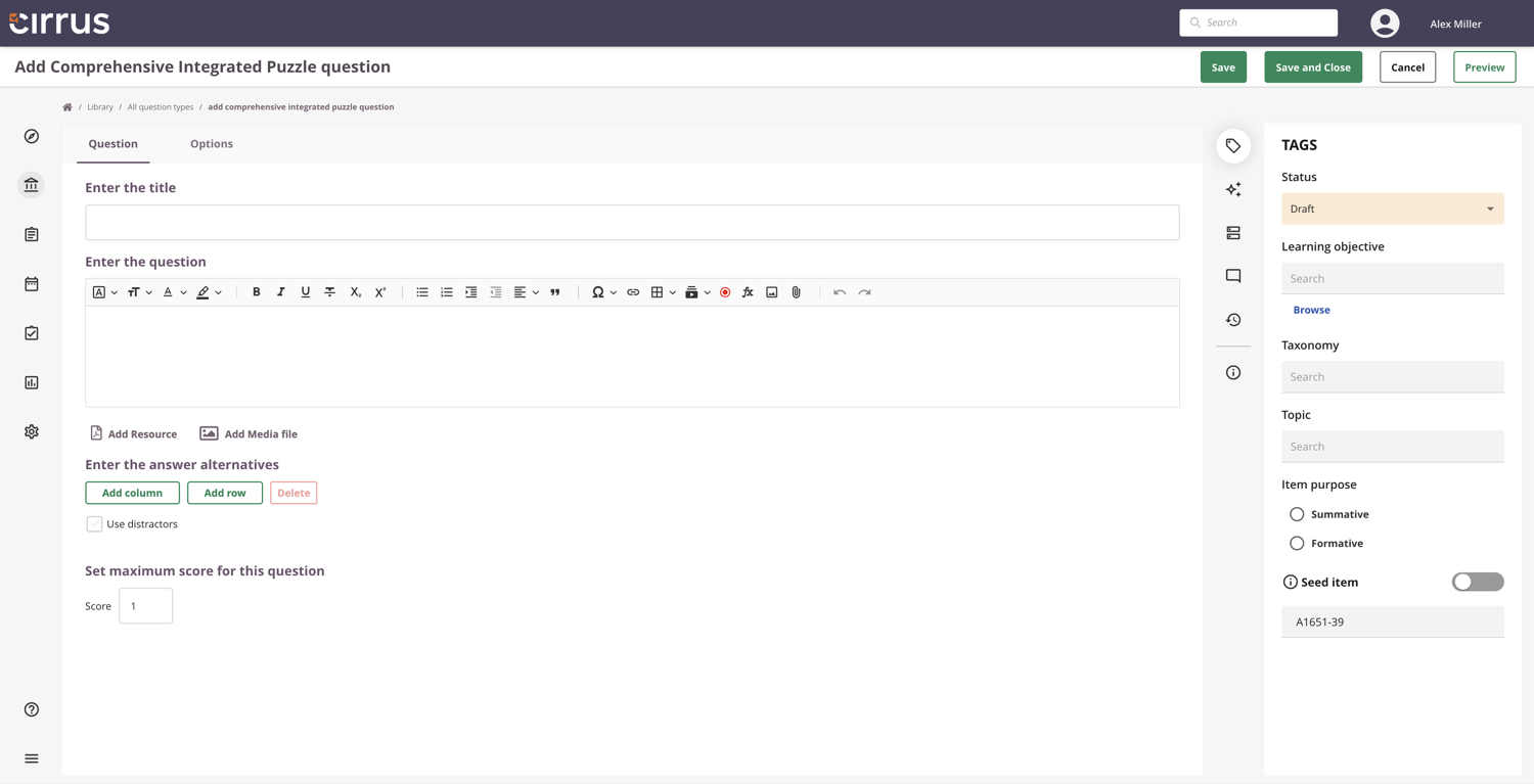 Comprehensive integrated puzzle editor in Cirrus