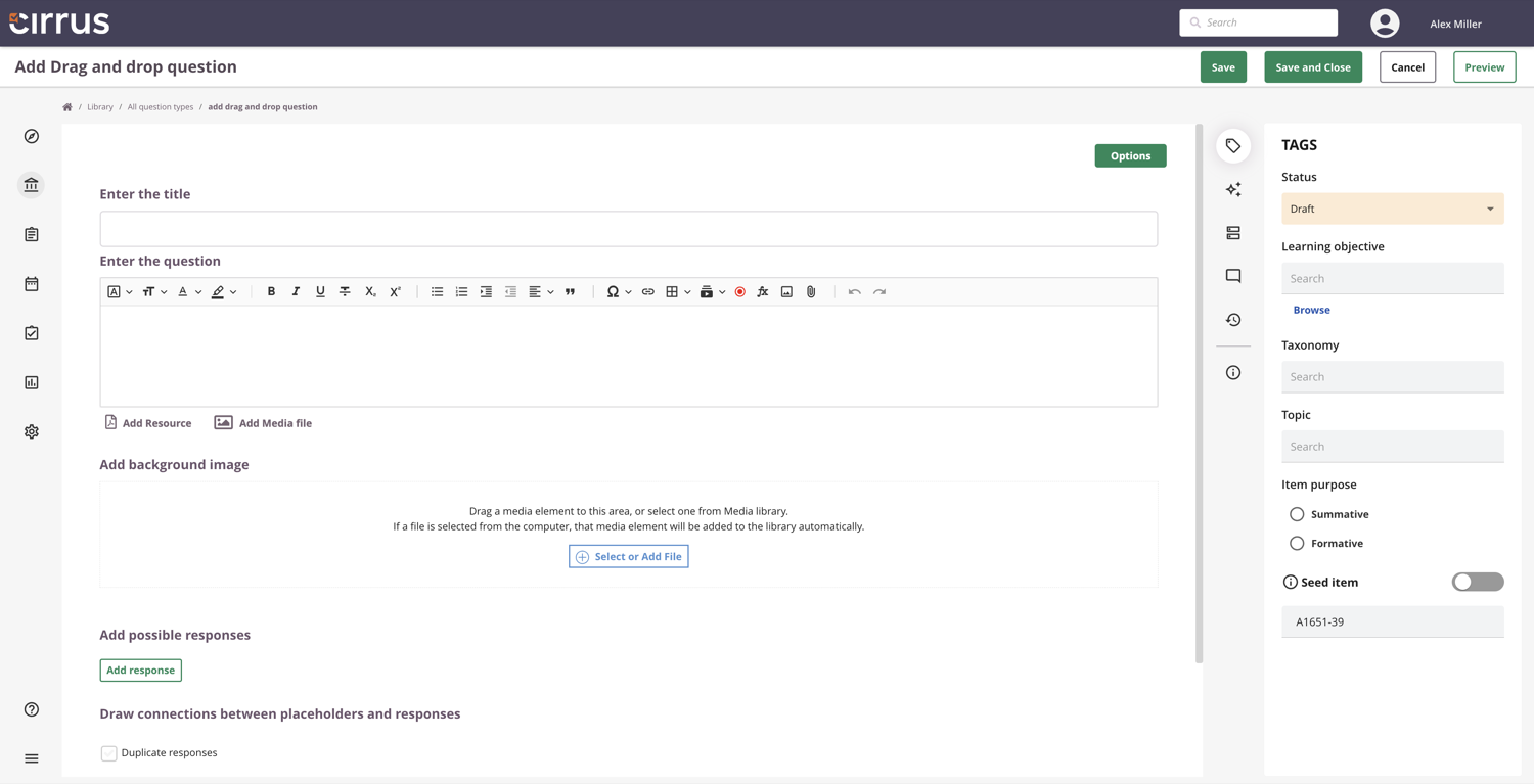 Drag and drop question editor in Cirrus