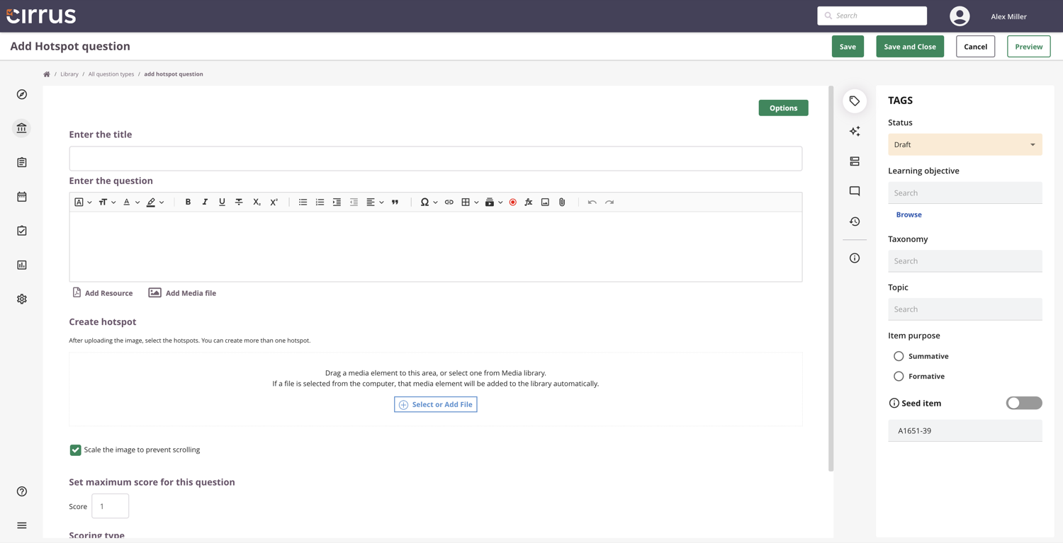 Hotspot question editor in Cirrus
