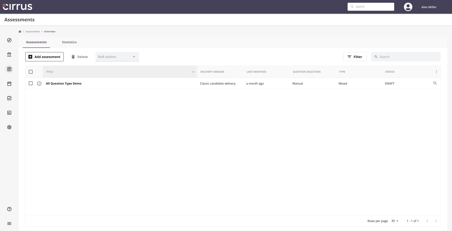 Advanced settings on the new-assessment dialog
