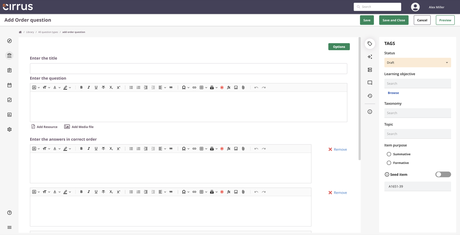 Order question editor in Cirrus