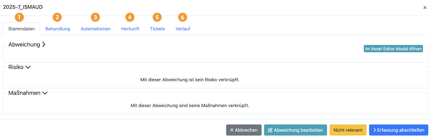 Abweichung Status offen