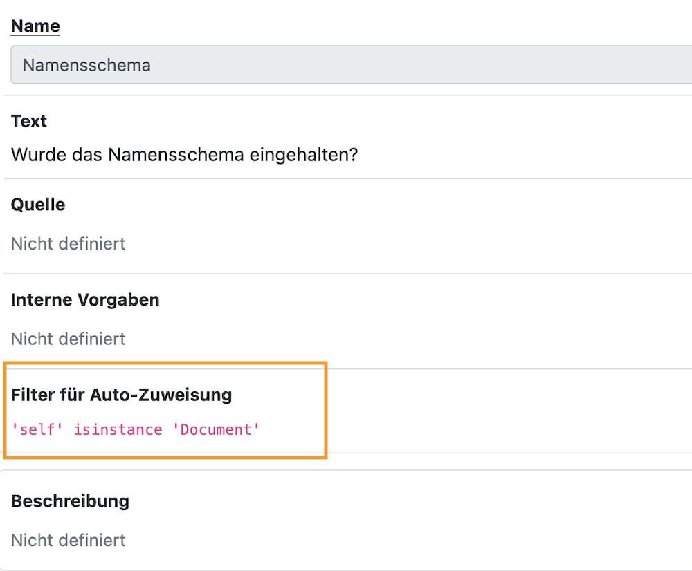 Filter Zuweisung