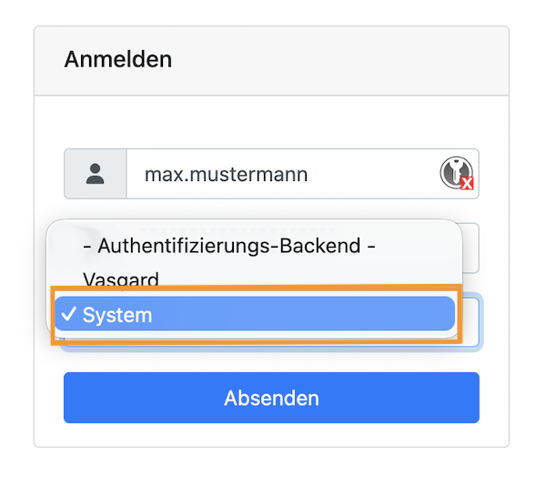 Benutzeranmeldung Systemauswahl