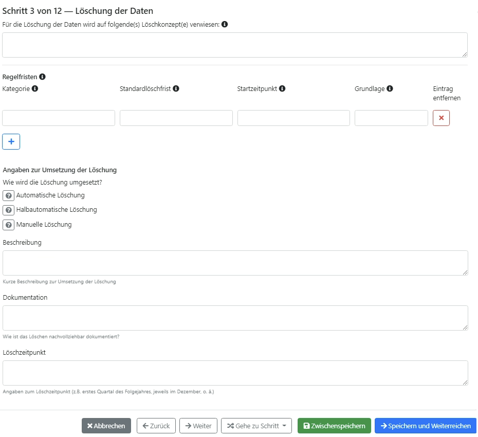 Formular Datenlöschung