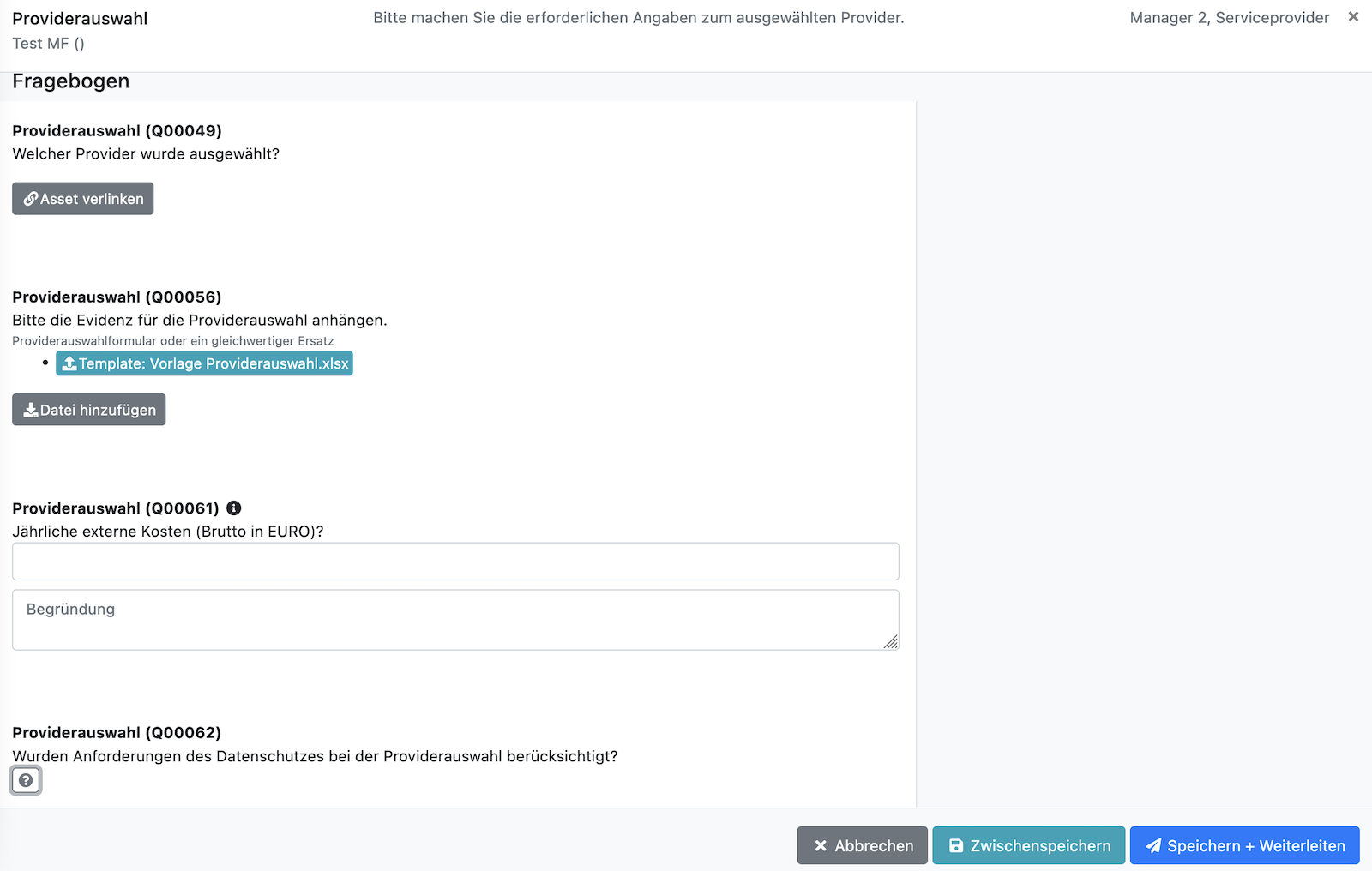 Fragebogen Providerauswahl