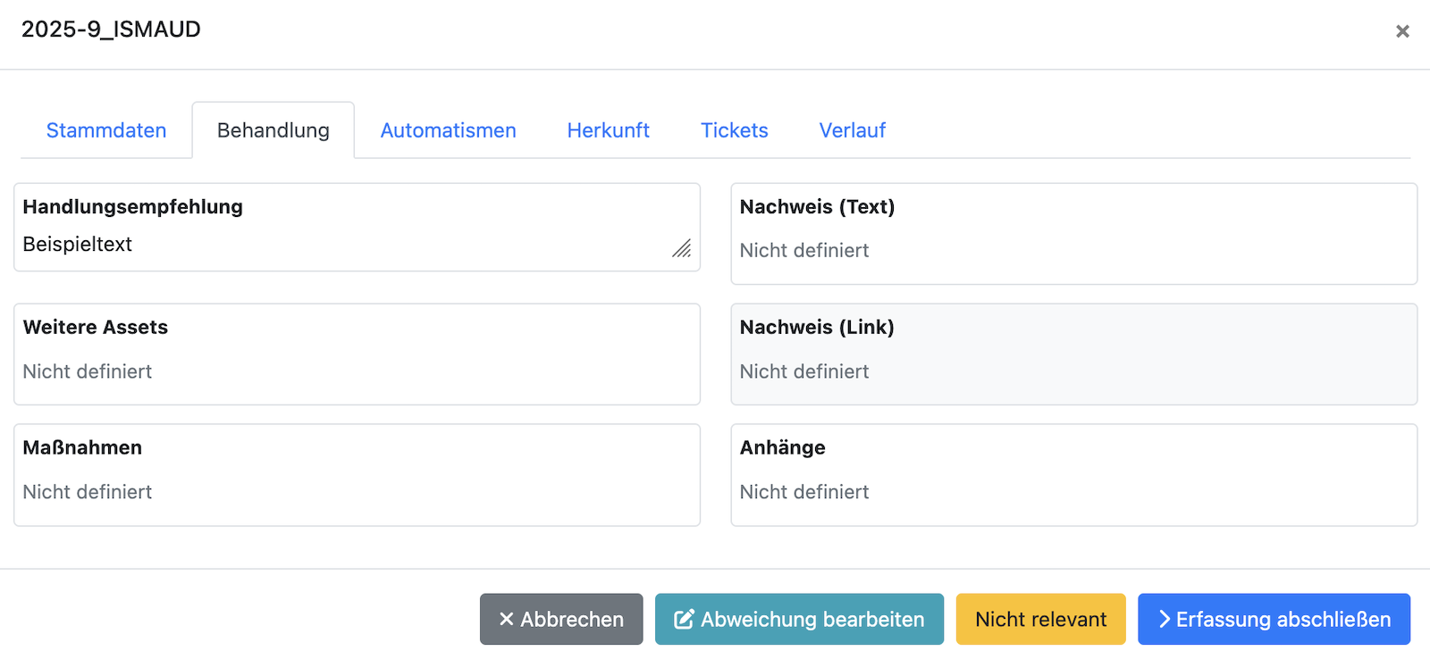 Neue Abweichung bearbeiten