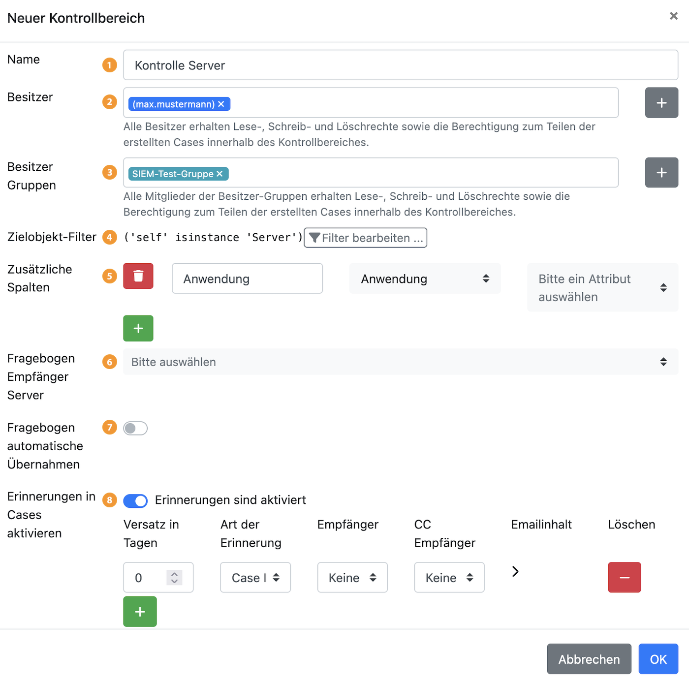 Neuer Kontrollbereich