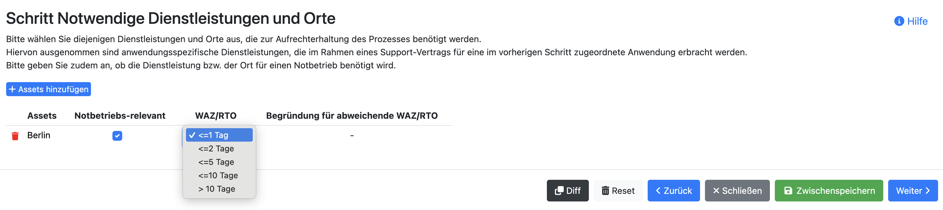 Notwendige Dienstleistungen und Orte