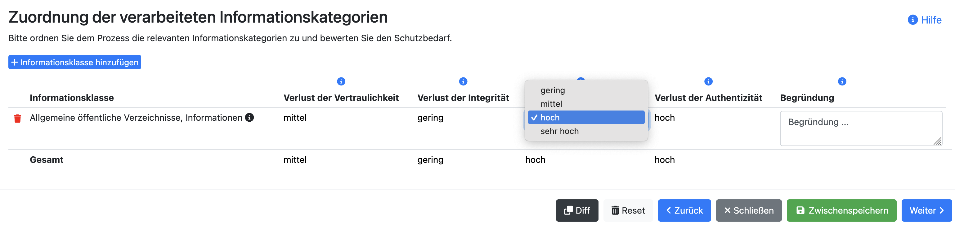 Zuordnung Informationskategorien