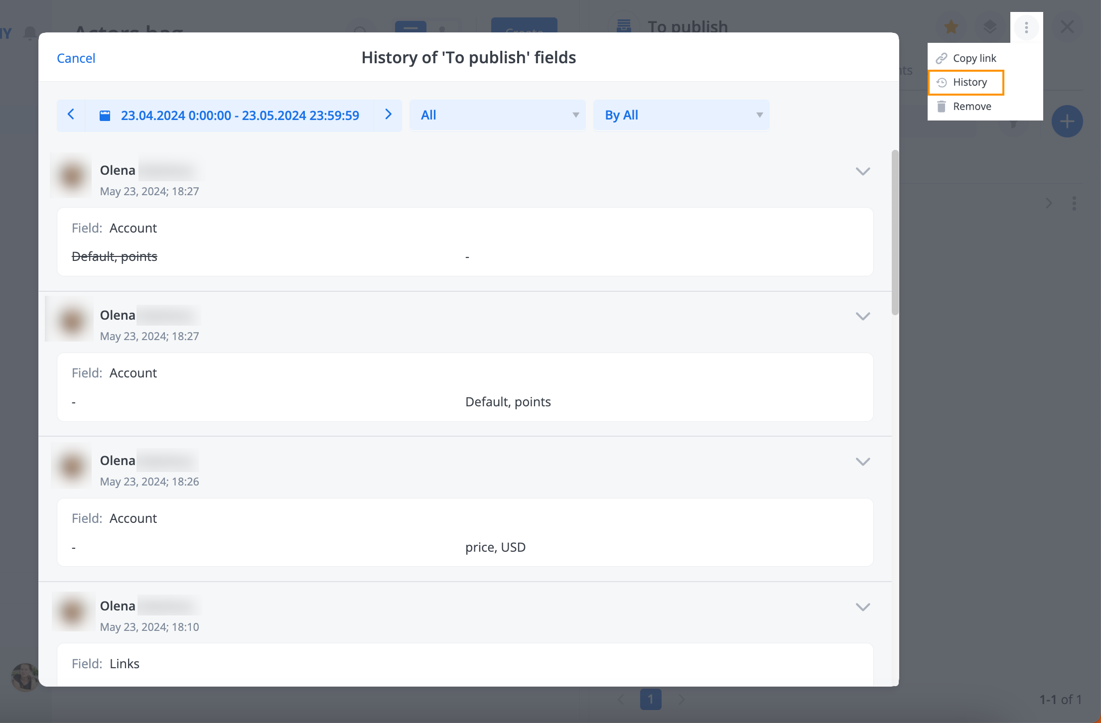 Account history