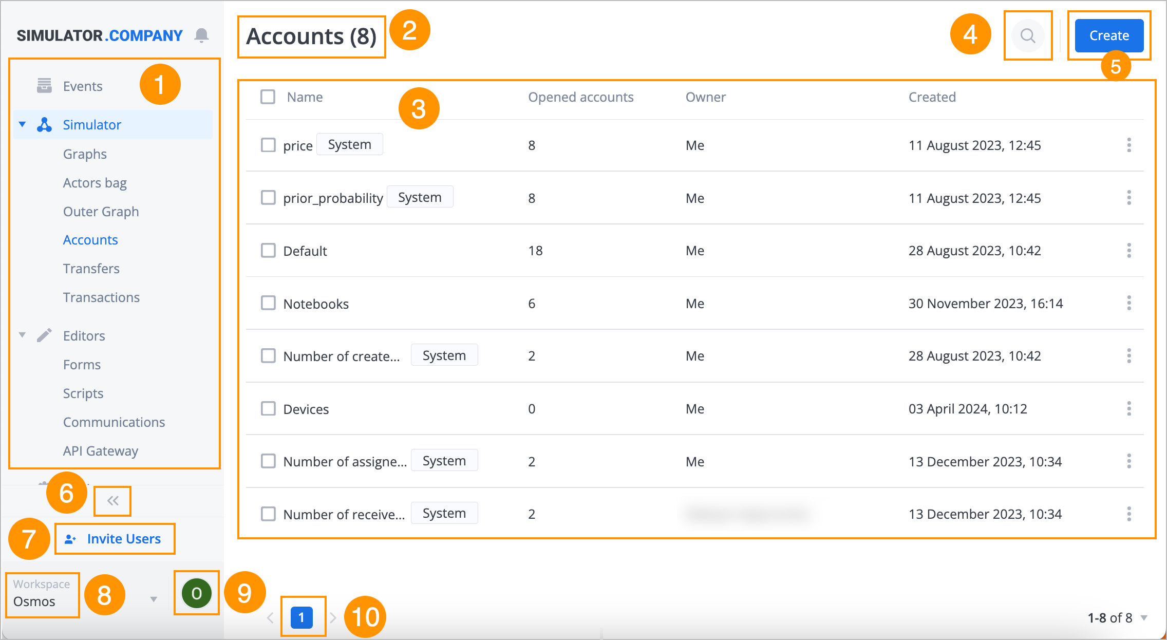 Accounts page