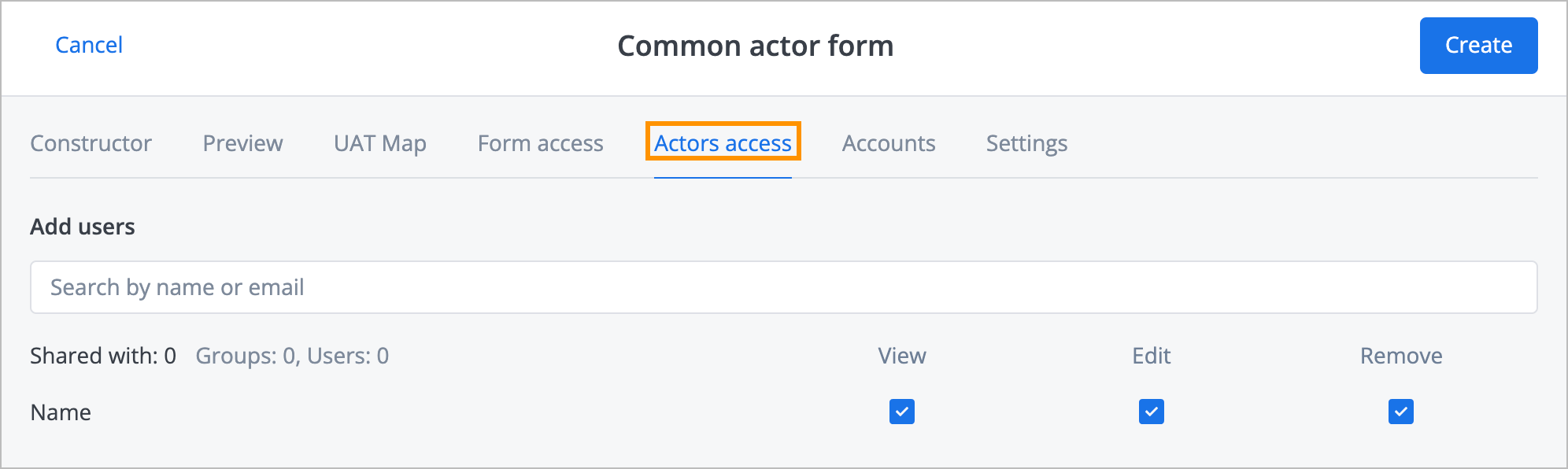 Actors access tab