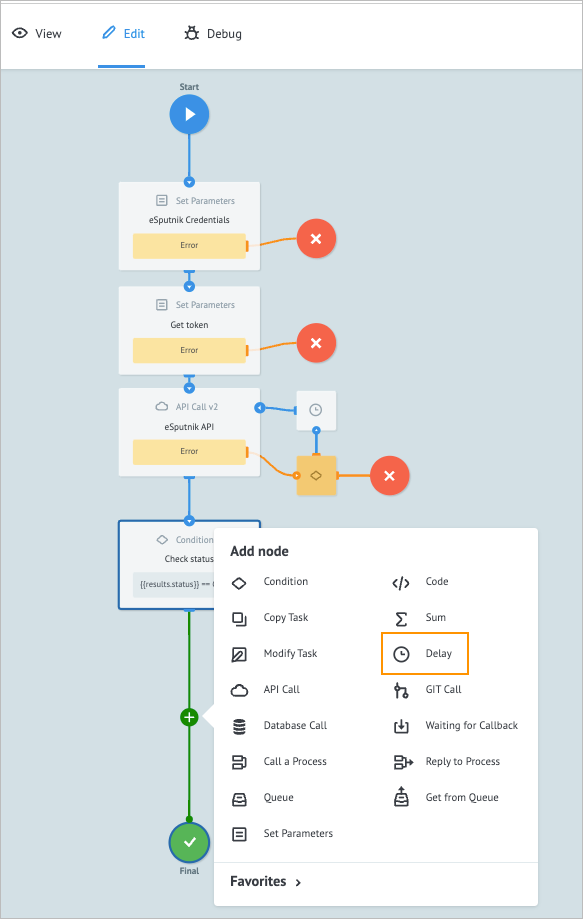 Add Delay node