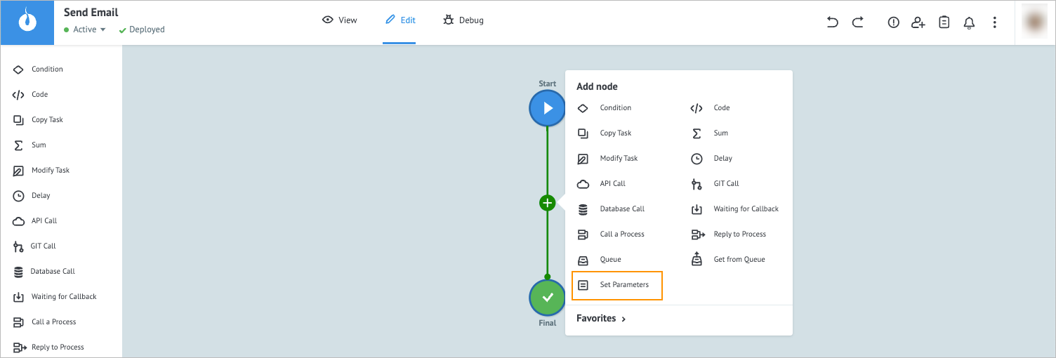 Add Set param node