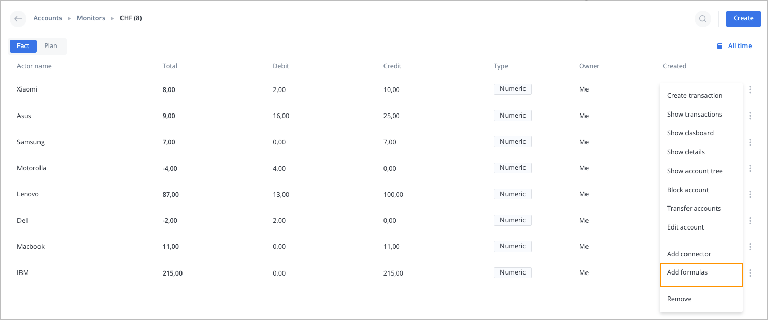 Add formulas in list