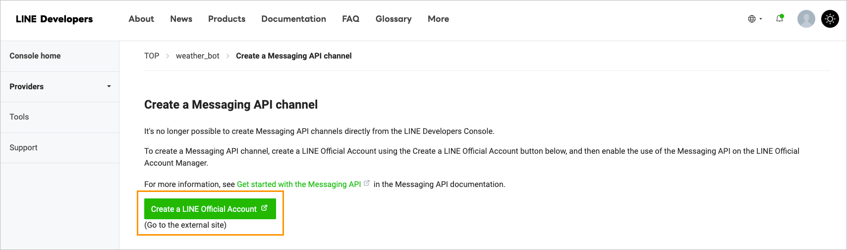 Create Line acc button