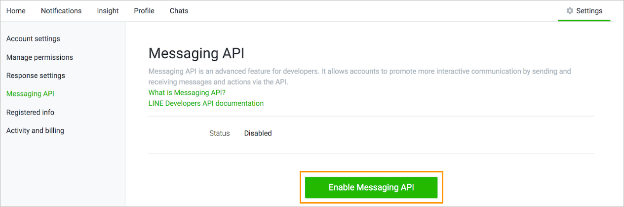 Enable Messaging API