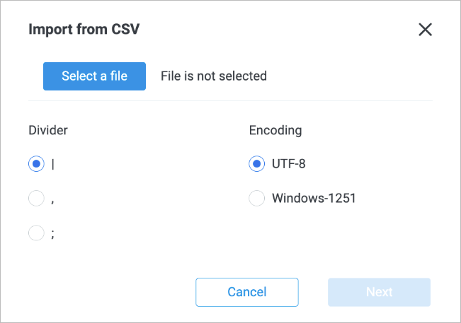 Import from CSV dialog