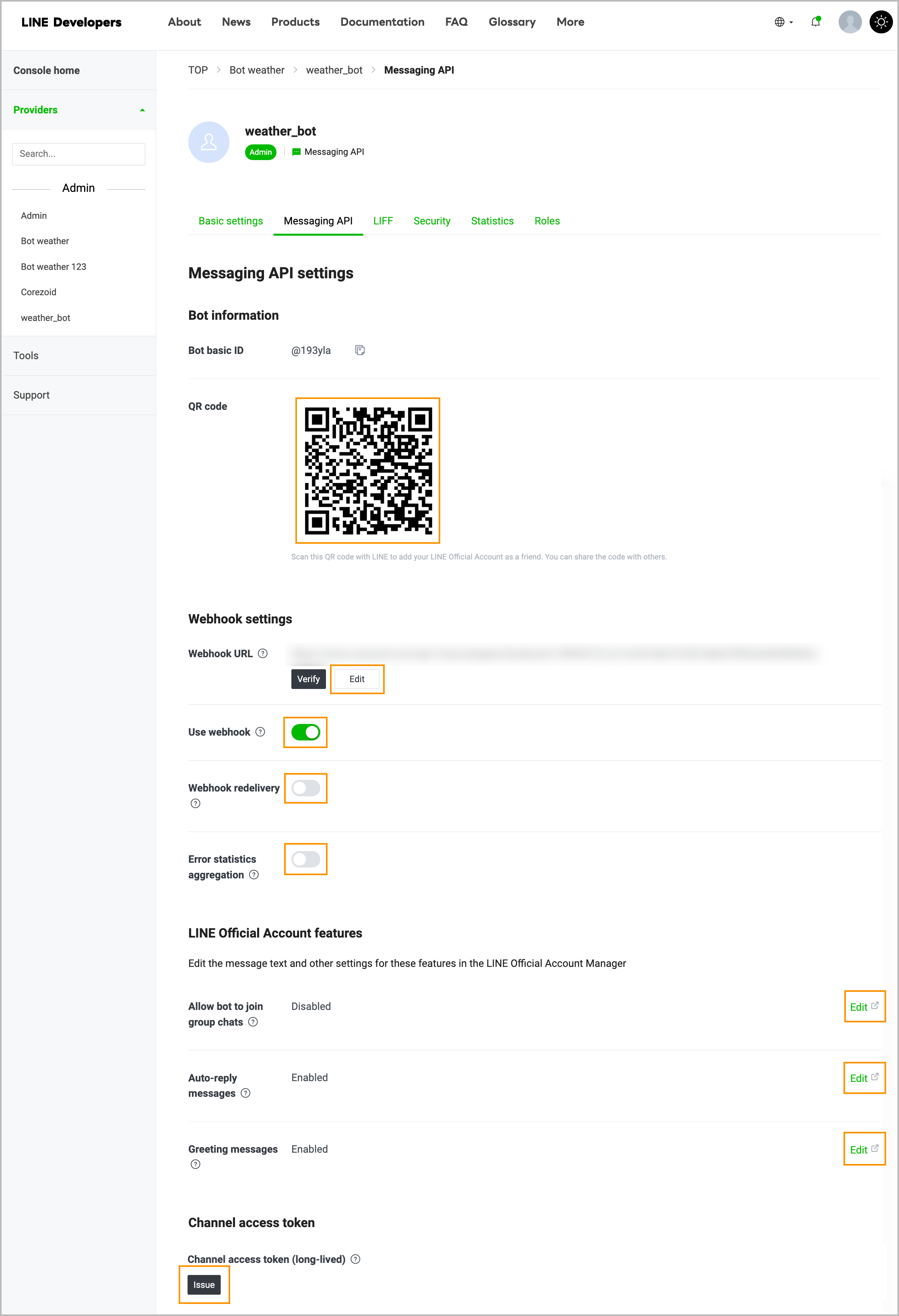 MessAPI bot settings