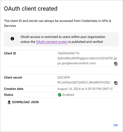 OAuth client created