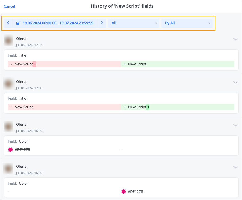 Script history window