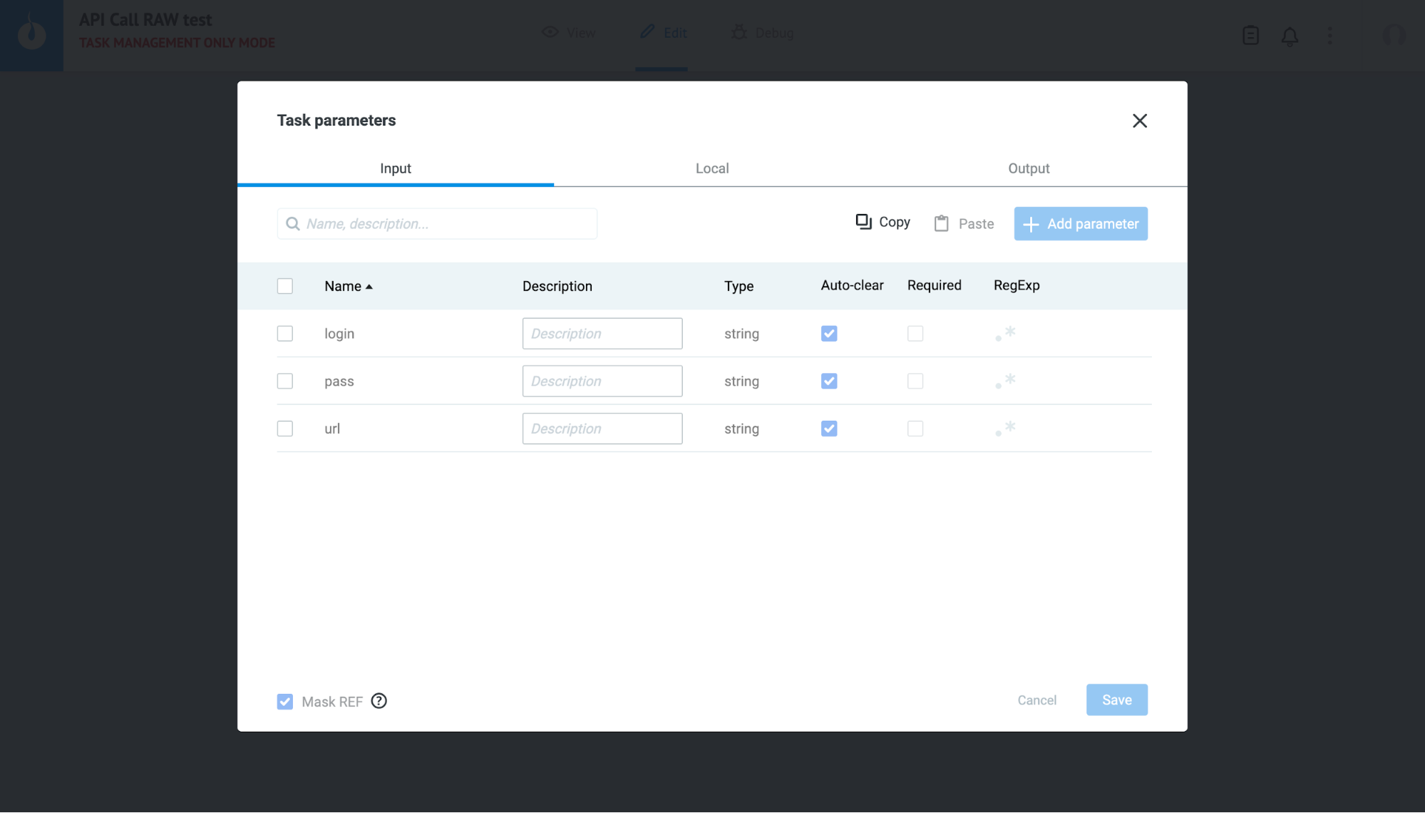 Task parameters