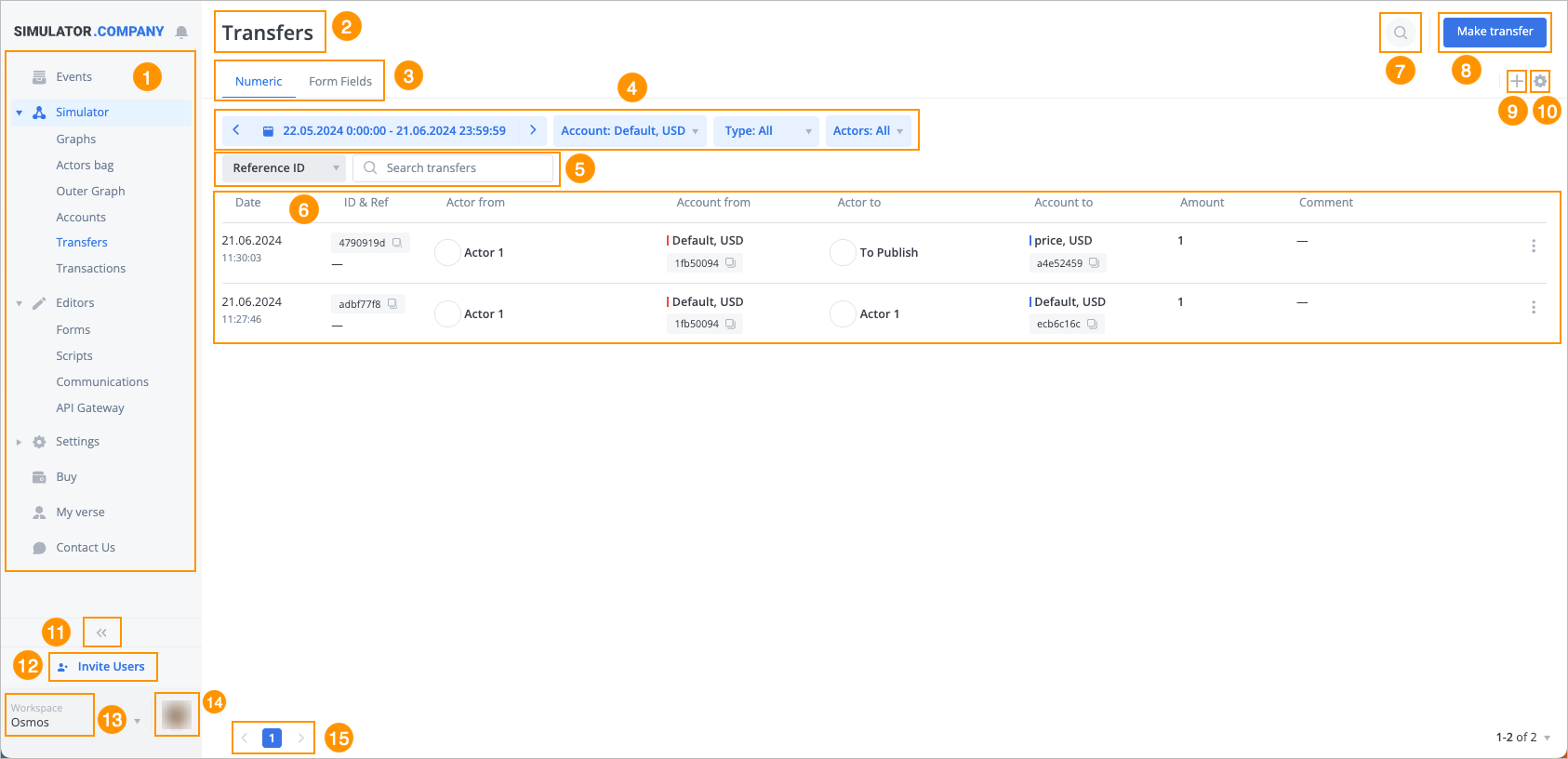 Transfers page