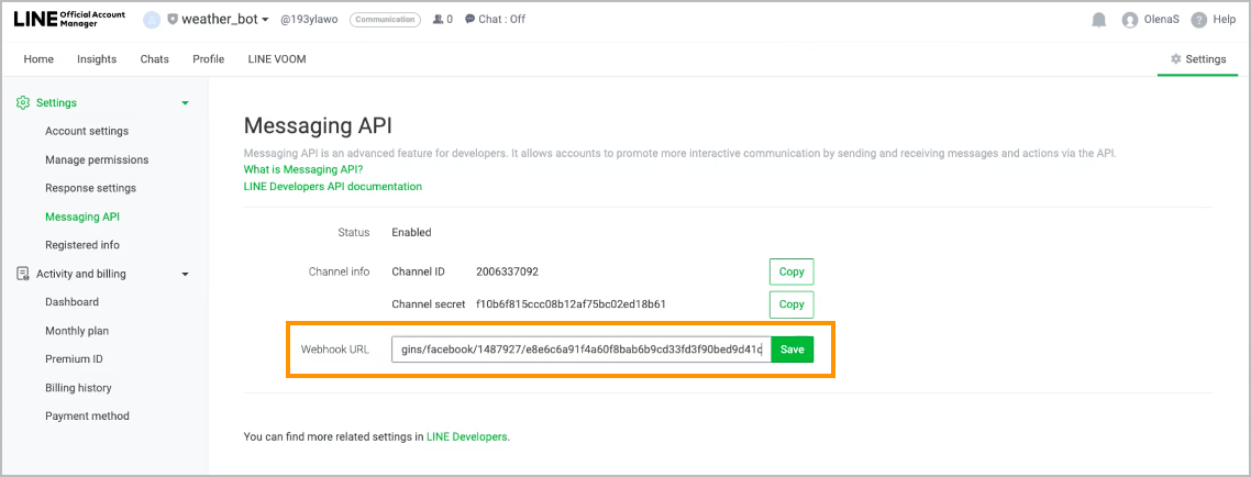 Webhook URL field