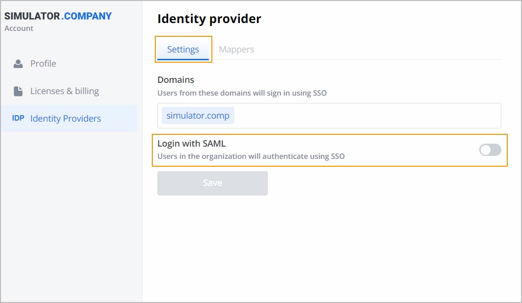 login with saml off