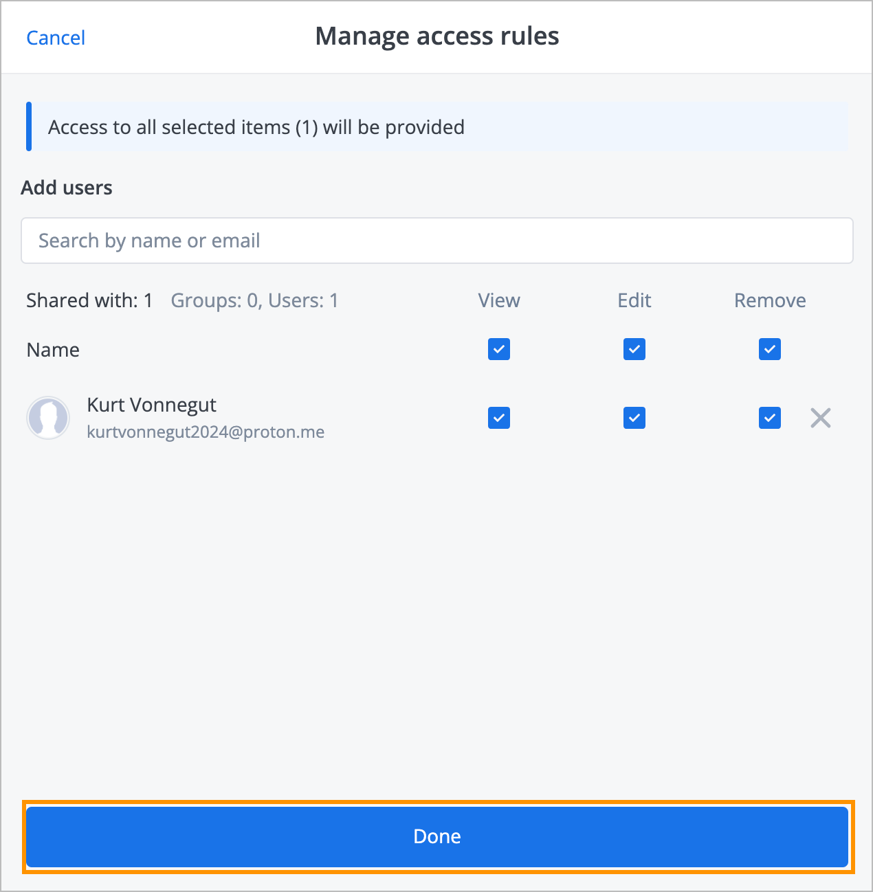 manage access rules menu