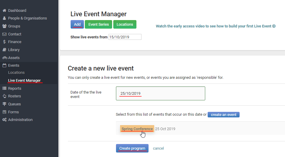 Create a Live Event