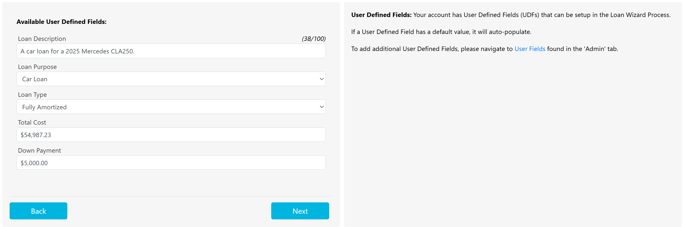 Create a Loan - User Defined Field (UDF) List Setup
