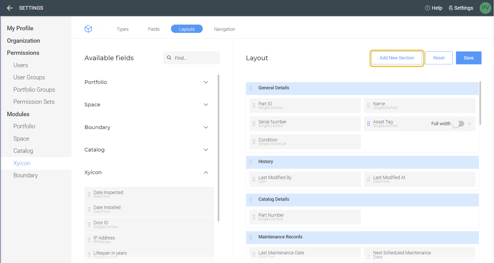 add section in layouts