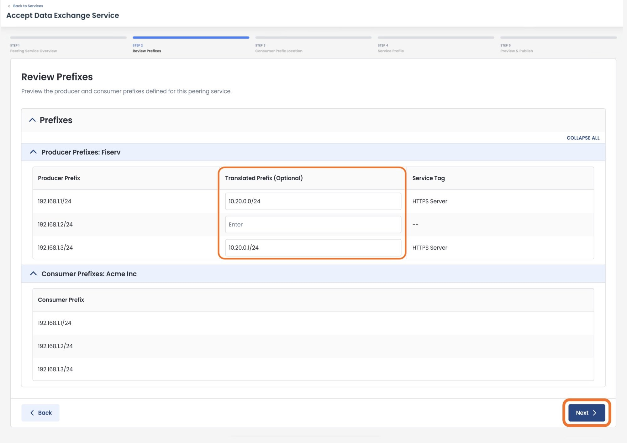 Review of producer and consumer prefixes with translated prefixes and service tags displayed.