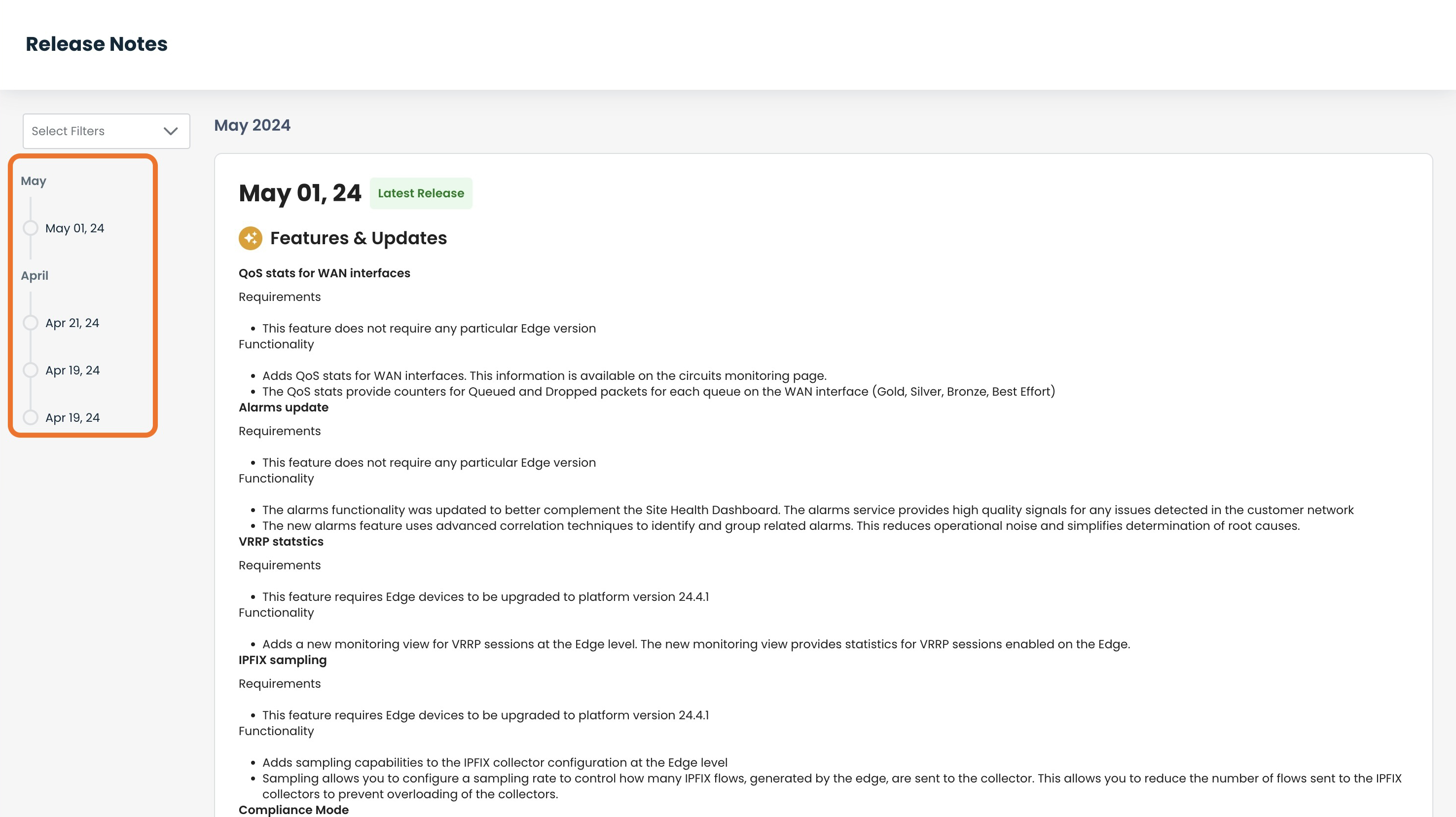 Release Notes in the Graphiant Portal