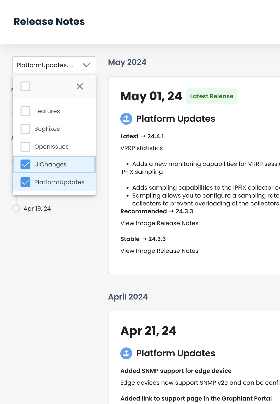 Release Notes in the Graphiant Portal