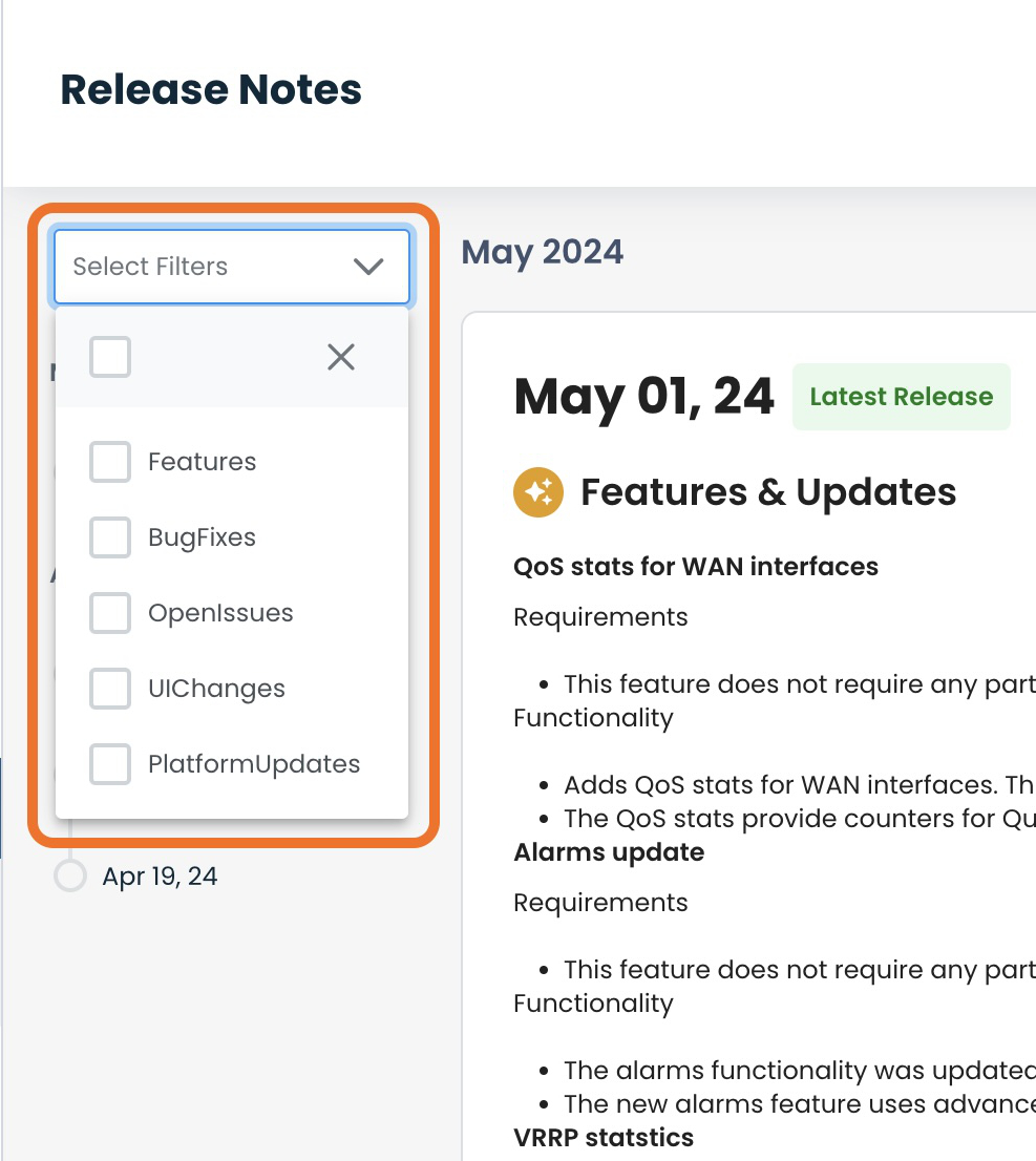 Release Notes in the Graphiant Portal