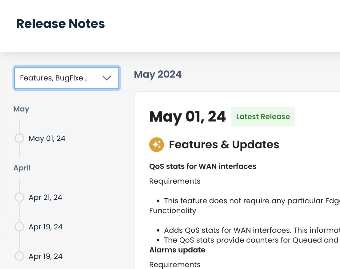 Update Note Release Notes in the Graphiant Portal