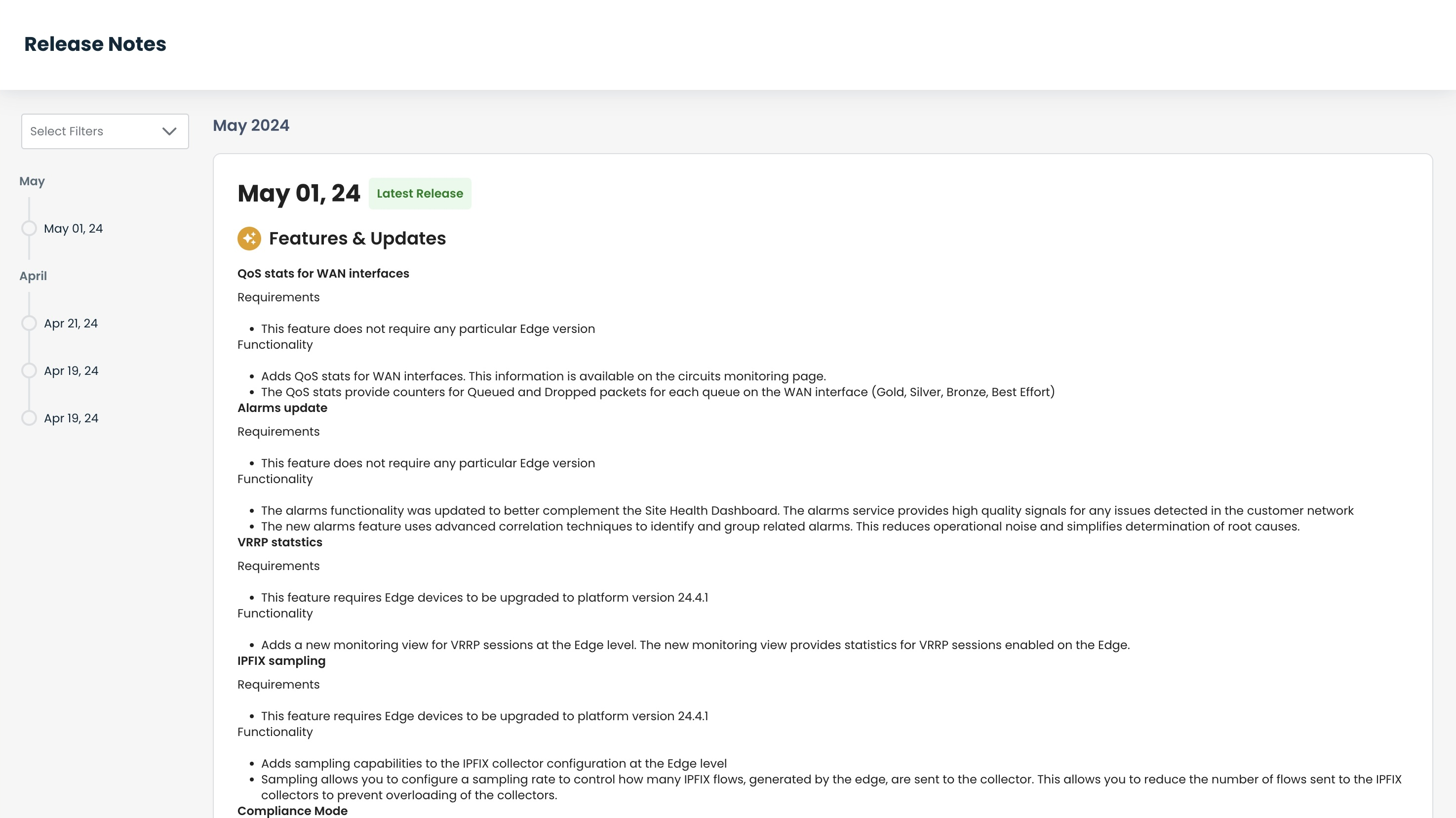 Release Notes in the Graphiant Portal