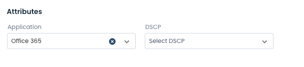 Office 365 application selection with a dropdown for DSCP options.