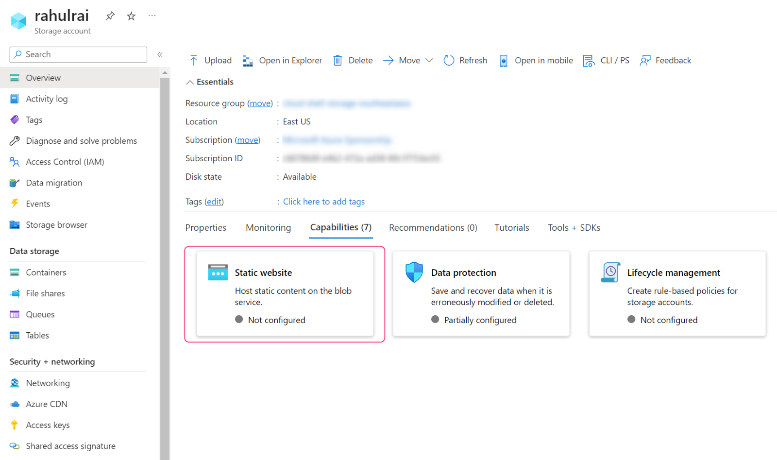 Static Website Hosting in Azure Storage