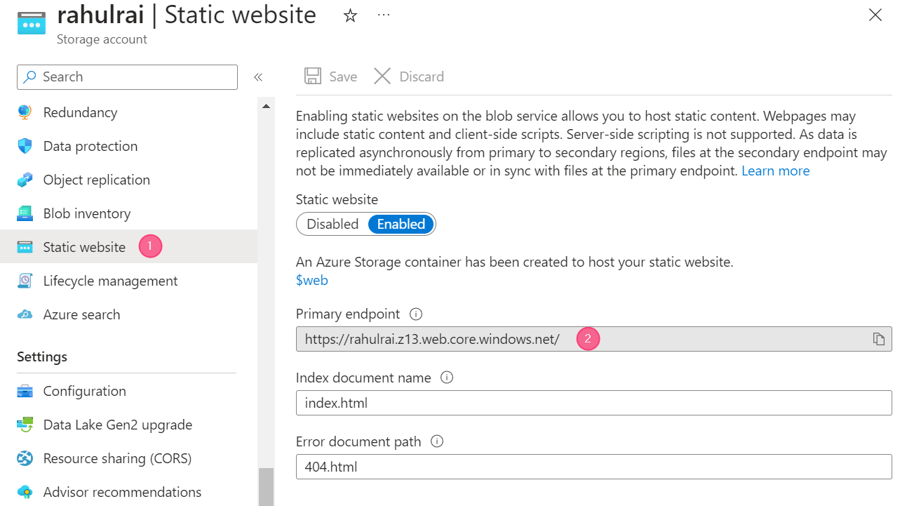 Static Website Hosting in Azure Storage
