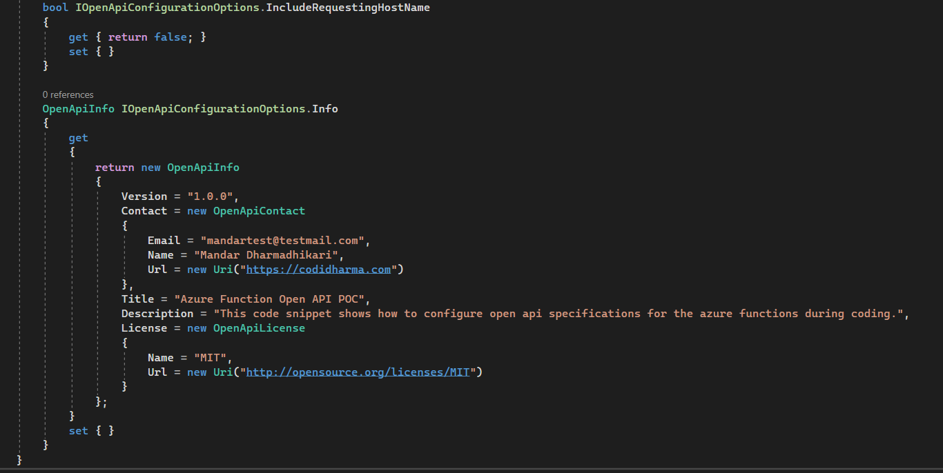 Azure Functions and in code Open API Configuration