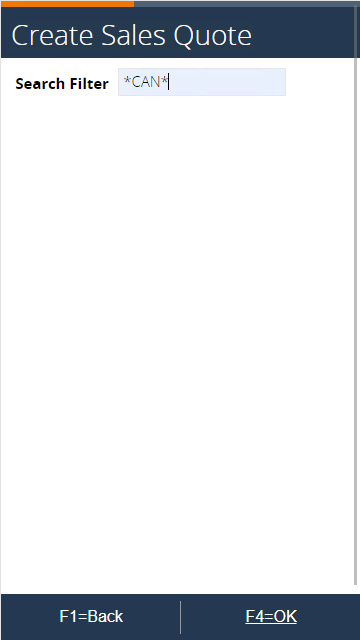 Sales quote creation interface with a search filter for specific terms.