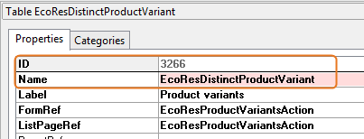 Table displaying product variant details including ID, name, and label information.